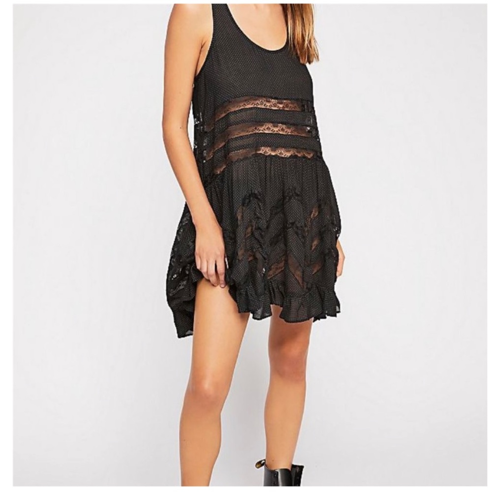 🖤 Free People Viole and Lace Trapeze Slip Dress Tunic Black Size Small 🖤